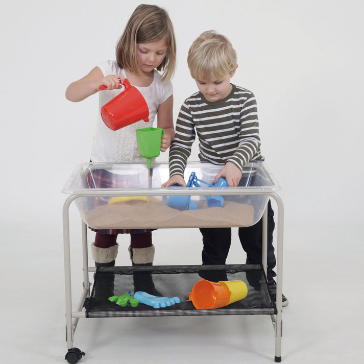 Two young children engaging in sensory water play with Edx Education sand and water table to support neurodivergent learning and emotional regulation.