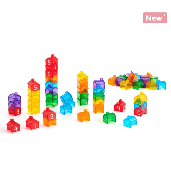 iSense® Translucent Stacking Houses – numbered counting and stacking toy for ages 18 months+ | edx education® UK