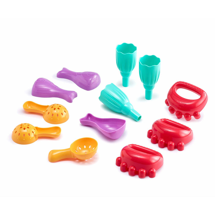 iSense Scoops set for sensory play – colorful tactile tools including red massage rollers, purple and turquoise scoops, and yellow colanders. Ideal for early years learning, fine motor skills, and sensory exploration.