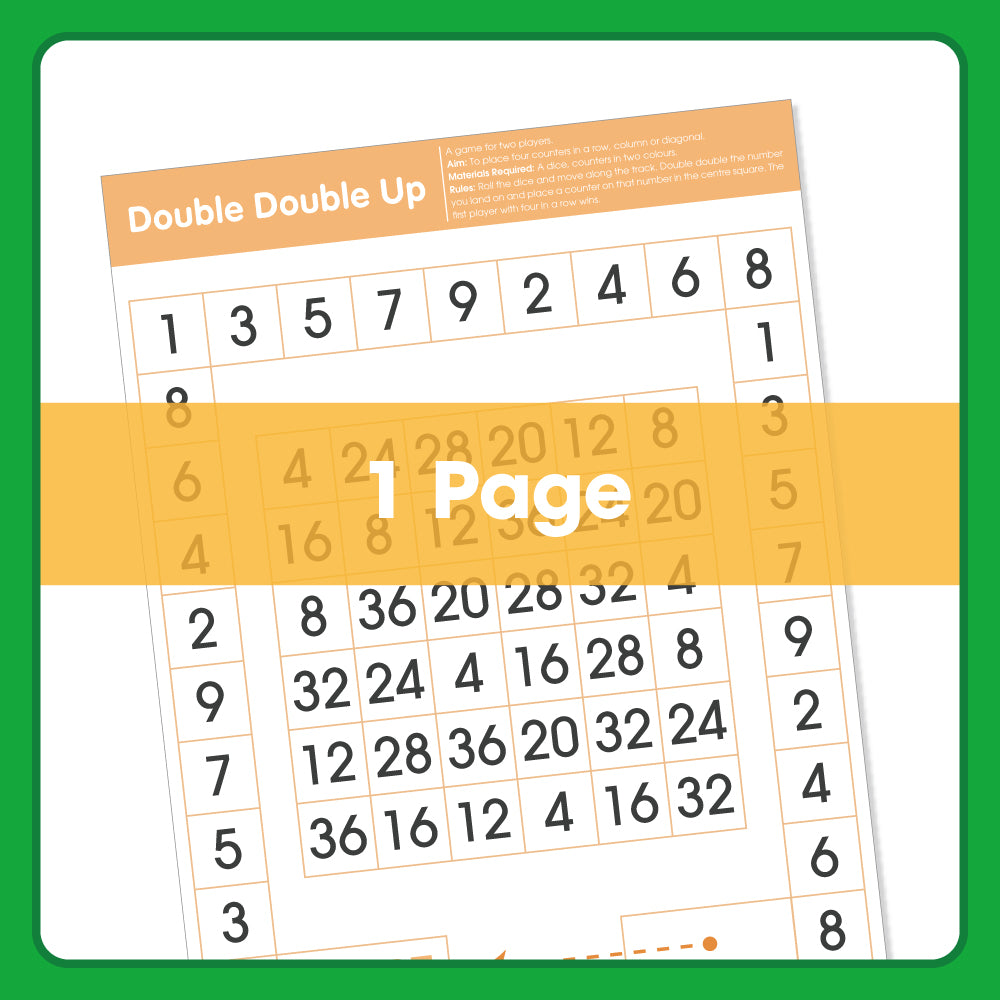 Edx Education® Double Double Up printable maths board game showing number grid for practising multiplication and strategy play-2