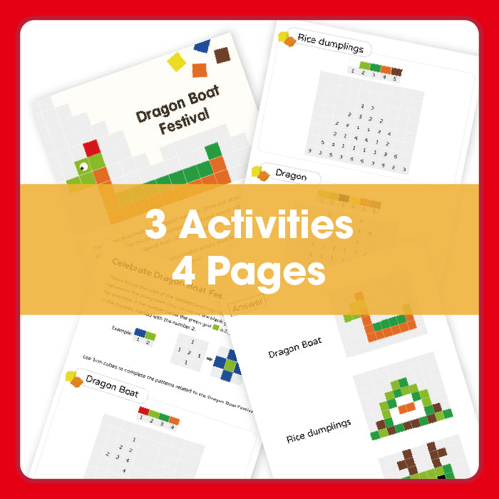 Edx Education Dragon Boat Festival printable activity sheets showing pattern blocks and puzzles for early maths and cultural learning-2