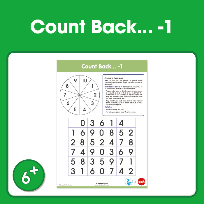 Edx Education Board Games Count Back ? -1? Grade 1 - Shopedx