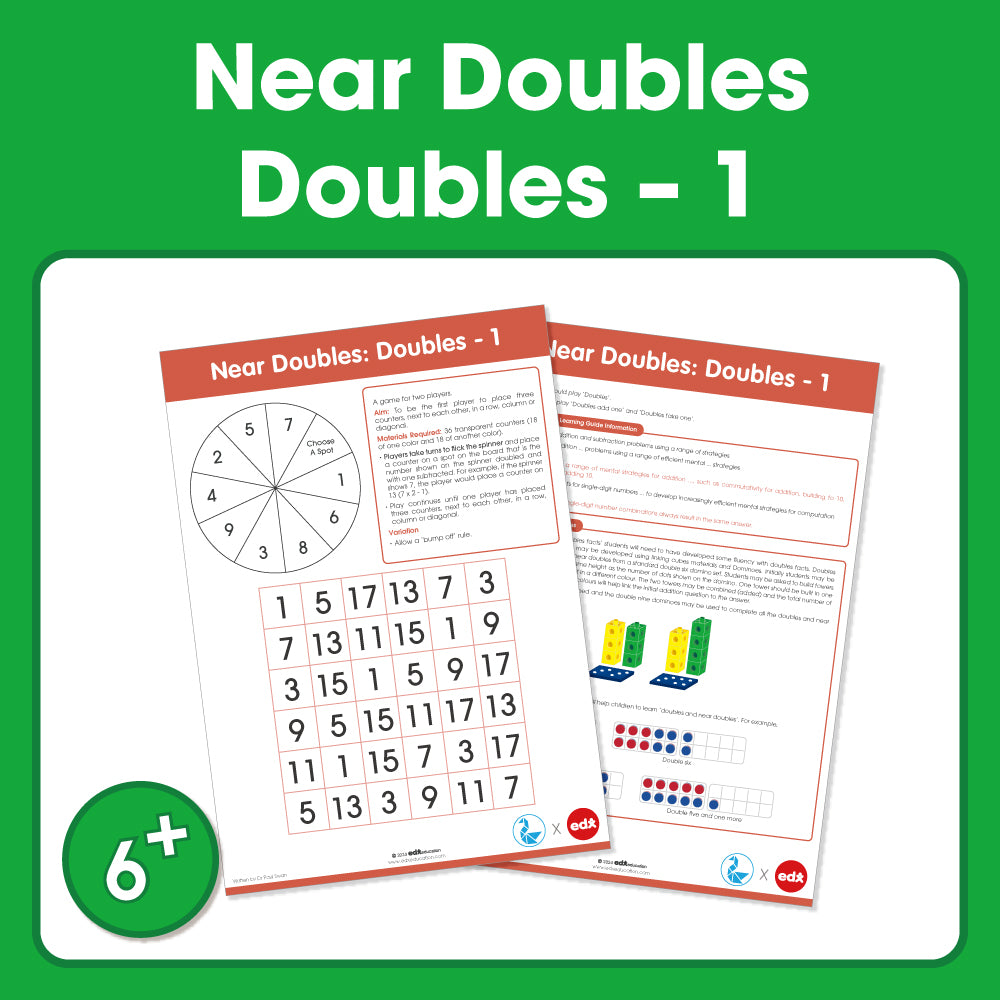 Edx Education Board Games  Near Doubles: Doubles -1– Grade 1 to 3