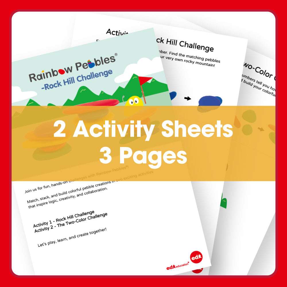 Rainbow Pebbles® printable activity sheets including Rock Hill Challenge and two-colour challenge activities