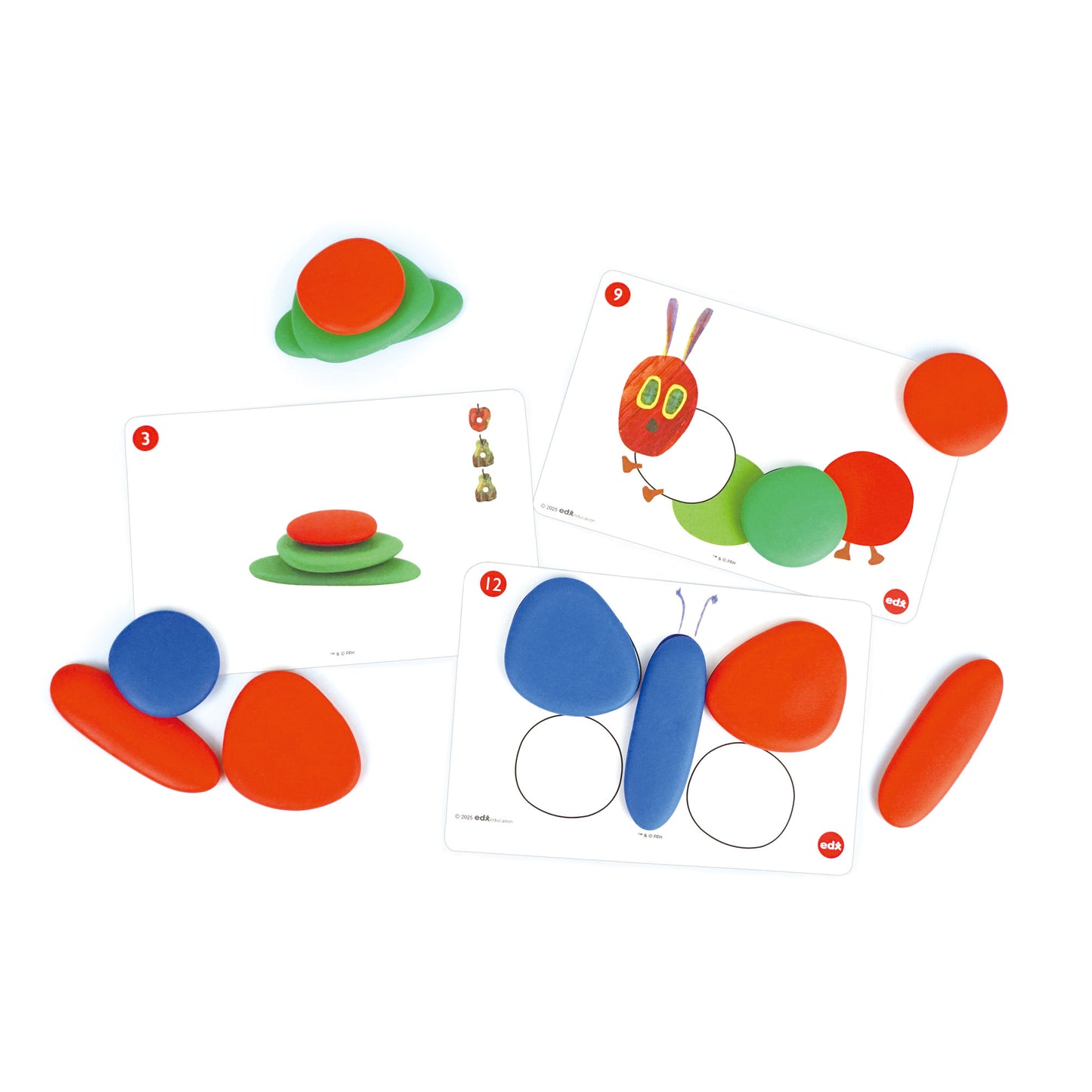 The Very Hungry Caterpillar: My First Rainbow Pebbles' by edx, featuring colorful pebble pieces, activity cards, and STEAM learning benefits for children aged 18 months+.
