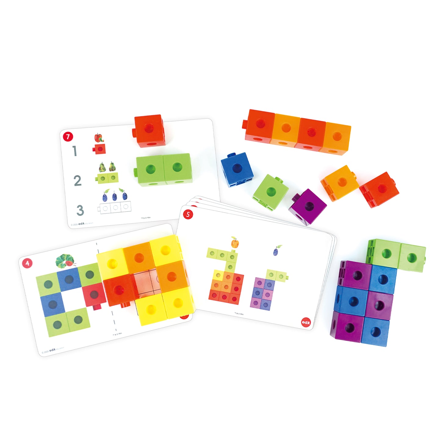The Very Hungry Caterpillar™ My First Construction Cubes – Product Packaging Front View. Includes 27 colorful interlocking cubes and activity cards for early STEM learning.