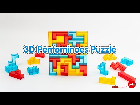 3D Pentominoes Puzzle by Edx Education, colorful translucent puzzle pieces designed to enhance problem-solving, spatial reasoning, and creative thinking skills in STEAM education.
