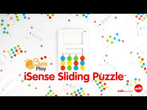 Busy Play iSense Sliding Puzzle educational toy by Edx Education, featuring colorful textured discs and activity cards for sensory play, fine motor skills, and brain development."