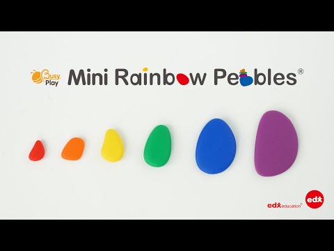 Busy Play Mini Rainbow Pebbles by Edx Education, colorful tactile learning pebbles for early childhood development, creative thinking, and STEAM educational play.